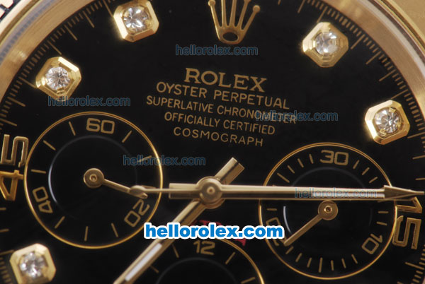 Rolex Daytona Chronograph Automatic Gold Case with Black Dial-Diamond Markers - Click Image to Close